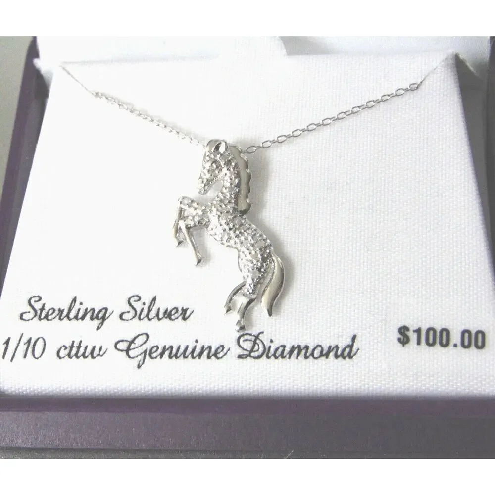 NEW 1/10cttw DIAMOND HORSE NECKLACE 18